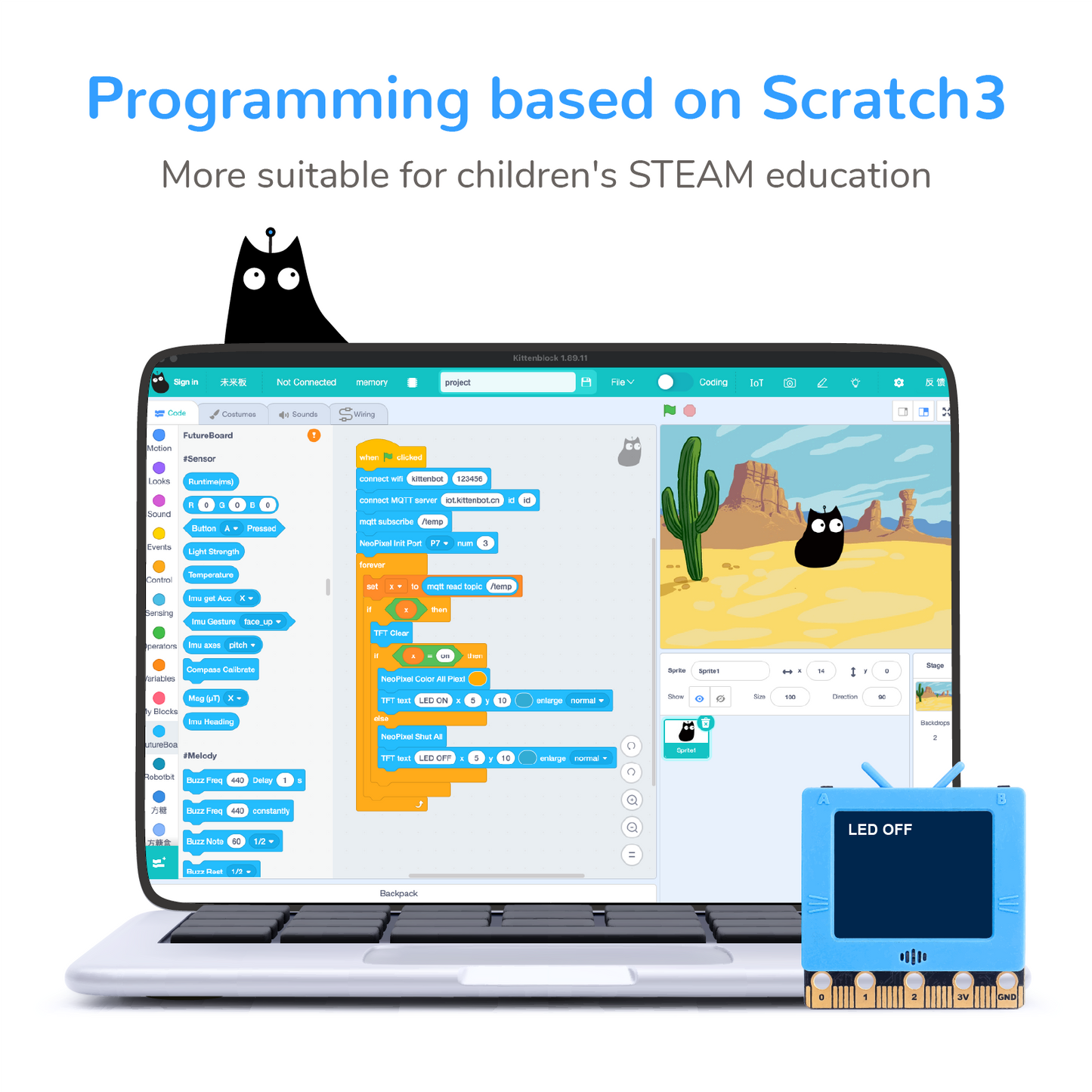 Programming the Futureboard using the Kittenblock graphical programming platform