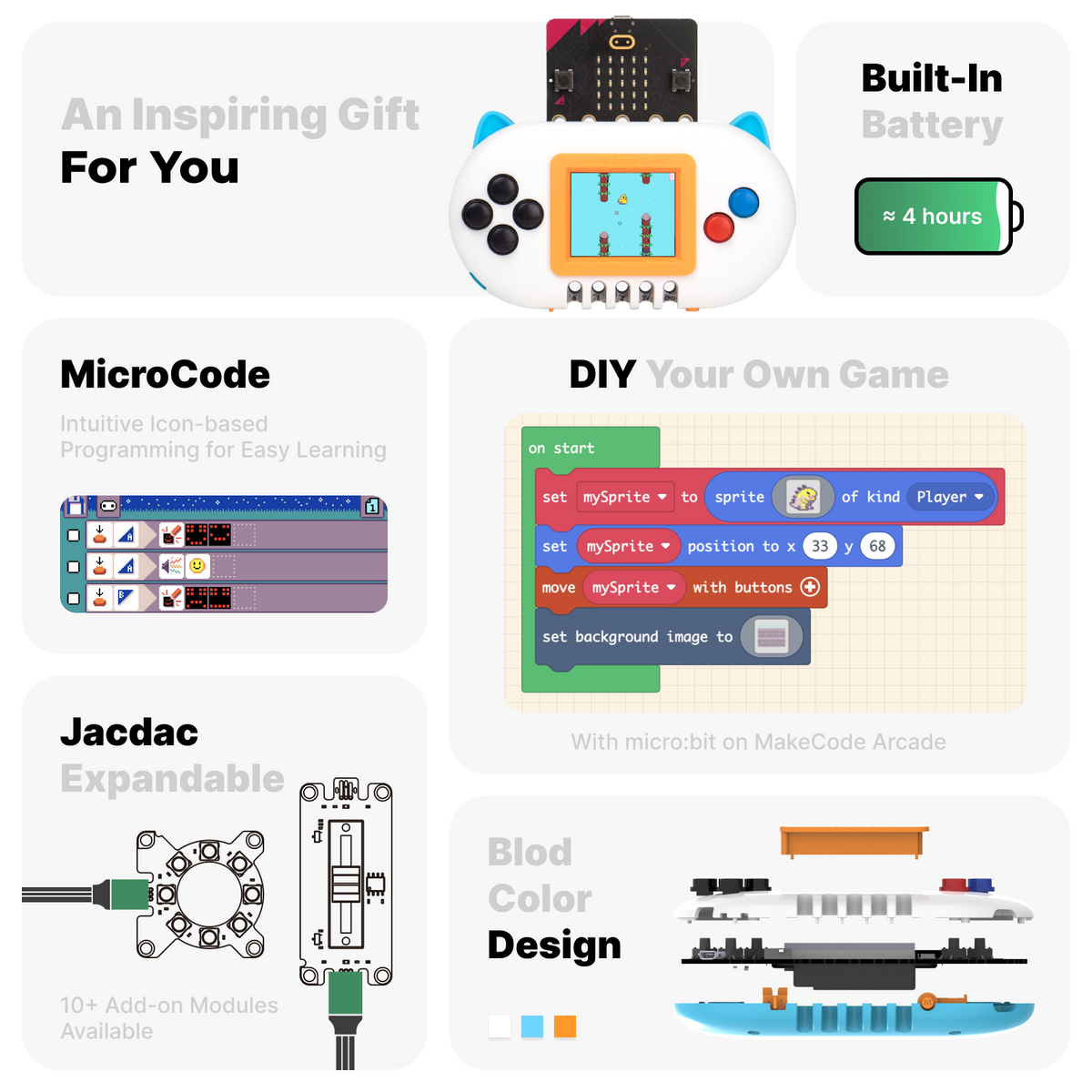 KittenBot Newbit Arcade Shield for micro:bit V2 | MakeCode Arcade Hand